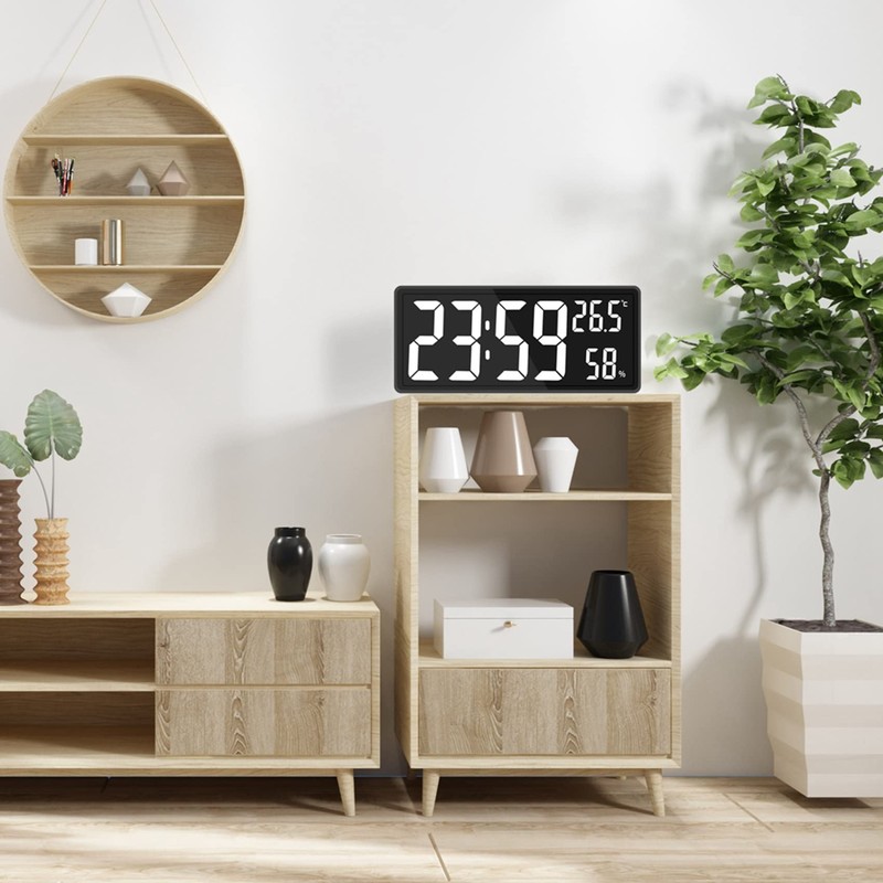 Oidnvay LED Digital Wall Clock, Digits Display,Silent Non-Ticking Clock Decorative