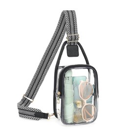 Clear Sling Bag - Small Clear Backpack Stadium Approved, Clear Fanny Pack for Women with Guitar Strap Crossbody Purse For Concerts, Sporting, Festivals (Black)