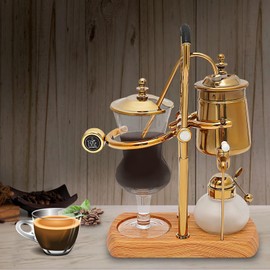 Belgian Belgium Royal Family Balance Syphon Siphon Coffee Maker Vacuum Brewing System, Vintage Classic Retro Luxury Exquisite Design, Elegant Double Ridged Fulcrum with Tee handle (Classic Gold)