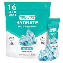 TRULABS Hydrate Electrolyte Drink Mix – Glacier Flavor, Sugar-Free Hydration Packets with 1422 mg Electrolytes & 19 Vitamins & Minerals, Monk Fruit Sweetened, On-the-Go Sticks (16 Count)