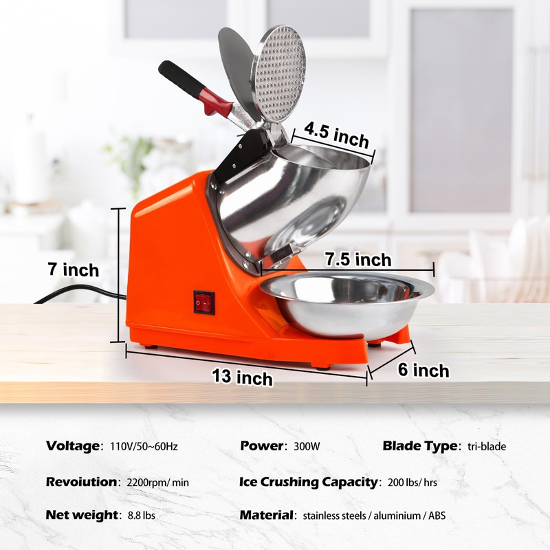 Electric Shaved Ice Machine,with Ice Pick and Scoop,3 Blades of