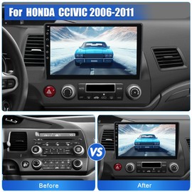 Android 13 2+64GB Car Radio Stereo for Honda Civic 2006-2011 10 inch Touchscreen with CarPlay AndroidAuto Bluetooth GPS Navigation with Rear Camera