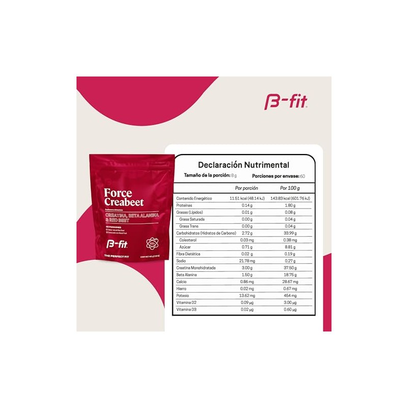 B-FIT Creabeet - Creatina Monohidratada Pura en Polvo 60 Porciones