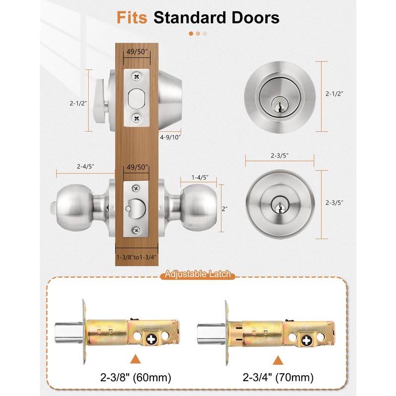 Probrico 6 Pack Exterior Door Knob and Single Cylinder Deadbolt