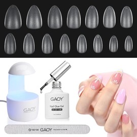 GAOY Nail Tips and Glue Gel Nail Kit with Mini UV Light, Gel x Nail Kit, 360Pcs Matte Extra Short Almond Nail Tips for Fast Nail Extension - Color: Extra Short Almond