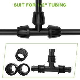Bonviee 6 Pack 1/2 Inch Drip Irrigation Tee Connectors, Barbed Lock Fittings for 1/2” Tubing, Leak-Proof 3-Way Coupler for Garden Hose, Drip System Repair & Extension