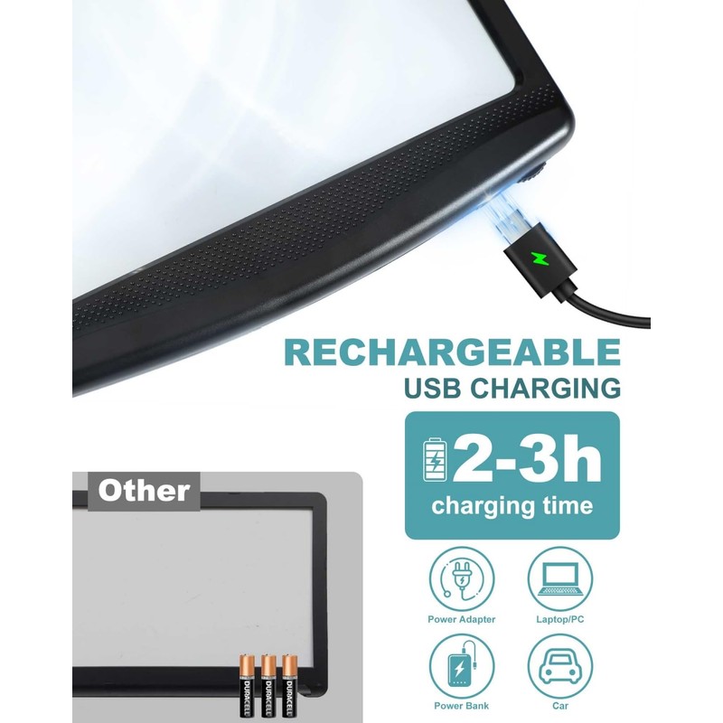 5X Rechargeable Magnifying Glass for Reading, Large Bright LED Lighted