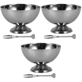 DOITOOL Stainless Steel Dessert Bowls Set of 3 Reusable Metal Ice Cream Cups for Salads Sundaes Puddings and Snacks Round Footed Fruit Serving Bowls 4.21X4.21X7.32 Inches