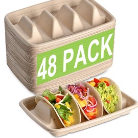 (48PCS) Taco Bar Serving Set for a Party, Disposable Taco Holder Stands, Paper Taco Holders, Taco Stands for 3 Tacos, Taco Bar Serving Dishes, Taco Plate Trays Keep Taco Upright, Taco Party Supplies