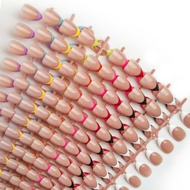 216 Pcs French Tip Press on Nails Short Almond,French Nails Press ons in 9 Different Color Nail Tip,Reusable Fake Nails in 12 Sizes,Glossy False Nails Full Cover Stick on Nails for Women Manicure