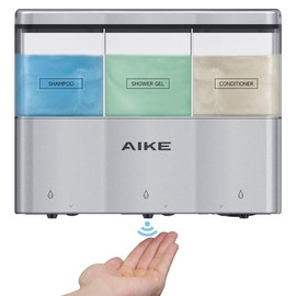 Touch-Free 3 x 10 fl.oz. Shower Shampoo Dispenser Wall Mount Triple Chambers Battery - Color: White