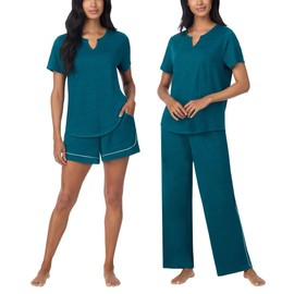Carole Hochman Midnight Women’s 3-piece Elastic Waistband PJ Set with Pockets (Teal, Small)