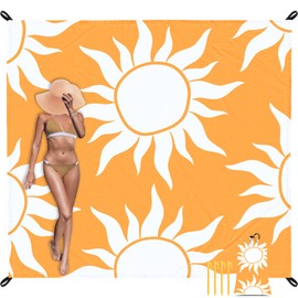 Large Beach Blanket Waterproof Sandproof, 78''×86'' Beach Mat Sand Free for 2-4 Adult with Stakes and Pocket, Foldable Picnic Blankets for Outdoor, Camping Hiking, Vacation Essentials-Boho Sun Rise