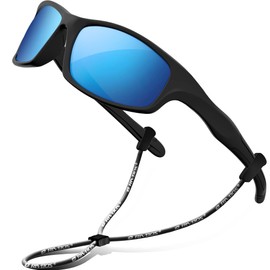 RIVBOS RBK003 Kids' Sunglasses, Polarized Lenses, Rubber Frame, UV Protection, Boys Sunglasses, Girls Sunglasses, Ice Blue Coated Version