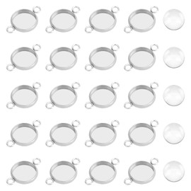 PH PandaHall 100pcs Stainless Steel Cabochon Connectors Settings Pendant Cabochons Trays 10mm Earring Bezel Trays Flat Round with Double Loop for Bracelets Necklaces Jewelry Making Art and Crafts.