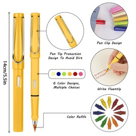 AUAUY 6 Pieces Inkless Pencil, Colour Infinity Pencil, Reusable Everlasting Pencil with 12 Interchangeable Perpetual Pencils Interchangeable Head, Drawing, Students, Home, Office, School Supplies