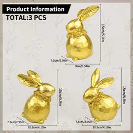TaoQ C 3 PCS Gold Easter Bunny Decorations Easter Resin Bunny Figurines Easter Bunny Statue Decor Easter Spring Rabbit Desktop Decoration for Easter Spring Home Room Party Decoration