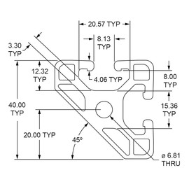 8020, 40-4045-Lite, 40 Series, 40mm x 40mm 40x40 T-Slotted 45 Degree Quarter Round Aluminum Extrusion DIY Extruded Arc Linear Slot Bar Rail 80/20 (Clear Anodize, 305mm Long)