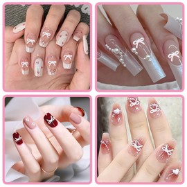 FDKYOEK 200 PCS White Bow Nail Charms for Women Girl, Mini Bows for Crafts, Resin Bow Nail Art Accessories, Bowknot for DIY 3D Nail Decorations