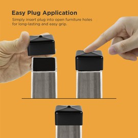 Made in USA Prescott Plastics 1.25" Inch Square Vinyl Plug Insert, Black Rubber Flexible End Cap for Metal Tubing, Fence, Glide Insert for Pipe Post and Furniture (Pack of 10)