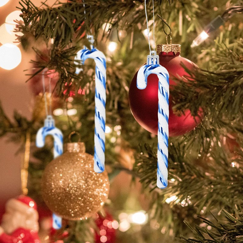 GWHOLE 12 pcs Candy Cane Christmas Decorations Blue Christmas Glitter