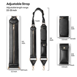 LUCKYCOIN Crossbody Purse Strap Replacement,Genuine Leather Multi Functional Universal Wide Bag Shoulder Strap,Extender Adjustable Long Compatible with Mini Purse Handbag for Man Women Travel Black