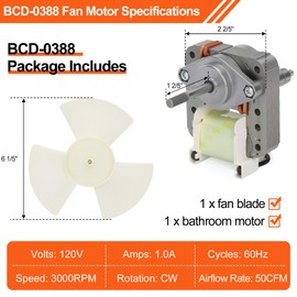 BCD-0388 Wall Exhaust Fan Motor and Blade Combo – Quiet 1.0 Sones, 50 CFM High Airflow Replacement for Mobile Home Bathroom Exhaust Fan – Compatible with V2262-50, V2244-50 Models