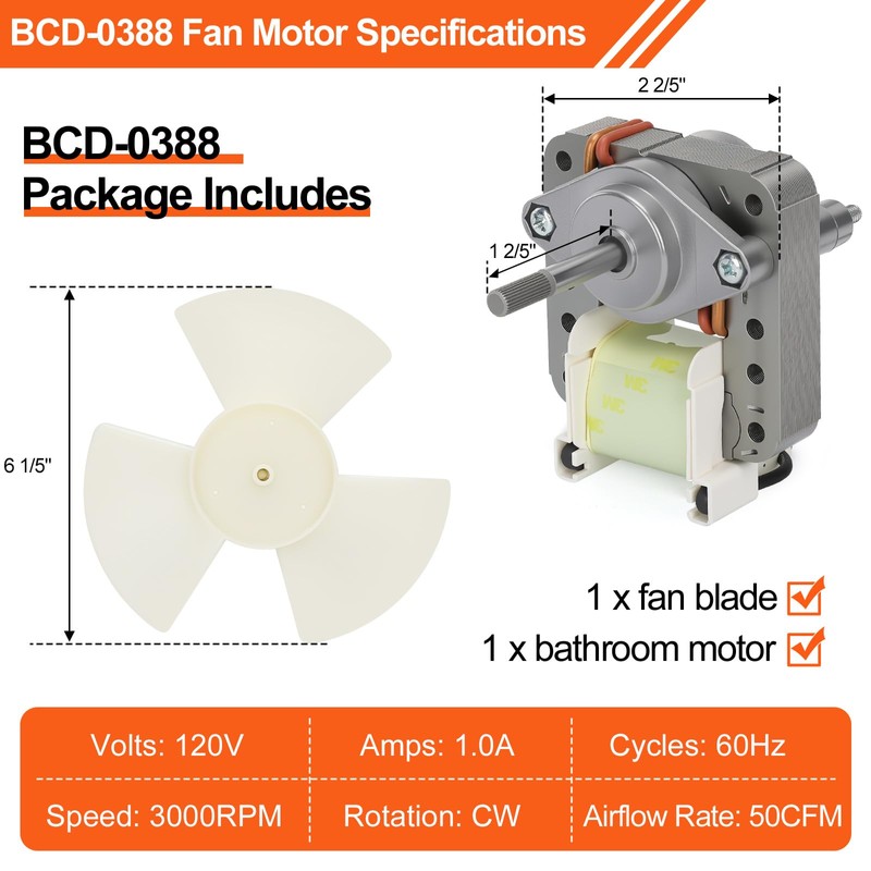 BCD-0388 Wall Exhaust Fan Motor and Blade Combo – Quiet