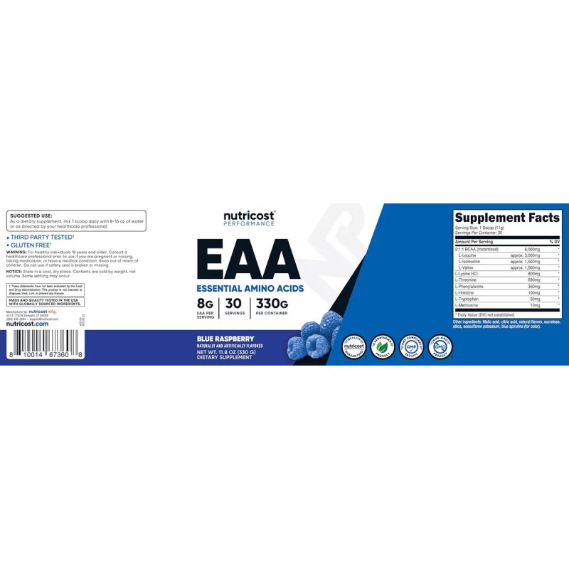 Aminoacidos Esenciales En Polvo Sabor Mora Azul 30 Servicios