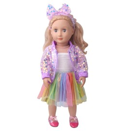 NIXNUT Doll Clothes Dress Vest Colorful Skirt Sequined Jacket Spring Fashion Clothing for American Girl Doll 18-inch with Hairband