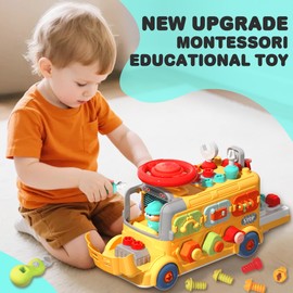 iPlay, iLearn Toddler Busy Bus Toy, Kids Take Apart School Bus W/Tools, Steering Wheel & Gears, Push Go Assemble Truck, STEM Learning Fine Motor Montessori Toy, Birthday Gifts 3 4 5 Year Old Boy Girl