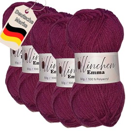 Wollinchen Emma Wool - 5 x 50 g - for Knitting, Crocheting, Knotting, Felting or Crafts (Bordeaux)