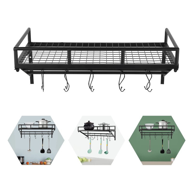 CeRaBuRET 24 Inch Black Wall Mounted Pot Rack with 2