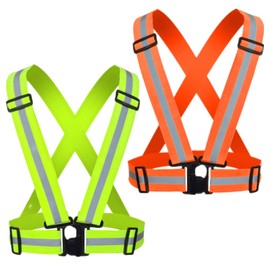 Reflective Running Vest 2-10 Pack, High Visibility Reflective Gear Night Cycling Safety Vest Strap for Men Women Kids, Orange+green, One Size