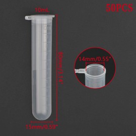 Pxyelec 50pcs 10ml Plastic EP Lab Centrifuge Tube Vial, Test Tube Sample Storage Container Liquid Round Bottom with Snap Cap
