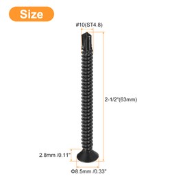 uxcell #10 x 2-1/2" Sheet Metal Screws, 50pcs Black Oxide 410 Stainless Steel Flat Head Phillips Drive Self Drilling Screws