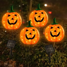 Solar Powered Halloween Pumpkin LED Lights Set 4 Big Stake Lights with 2 Modes for Outdoor Garden and Pathway DecorationsColor: Warm White-Pumpkin 4pcs Color