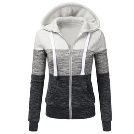 Newbestyle Hoodies for Women Color Block Hooded Sweatshirt Basic Zip-Up Jersey Jacket Long Sleeve Top with Pockets Plus Size White 2XL