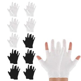 10 Pairs Cotton Fingerless Gloves Moisturizing Eczema Gloves Hand Covers for Eczema Touchscreen Gloves for Eczema Suitable for Men and Women Repairs Rough Cracked Dry Hand Skin(White Black)