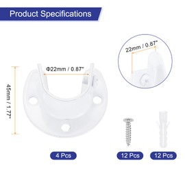 uxcell 4Pcs Closet Rod End Supports, 0.87" Stainless Steel Flange Rod Holder Bracket End Supports with Screws for Bathroom Closet Curtain, White