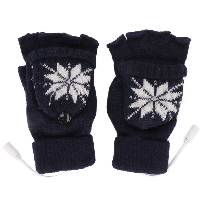 USB Heating Gloves Full Half Fingerless Knitting Double Side Warm