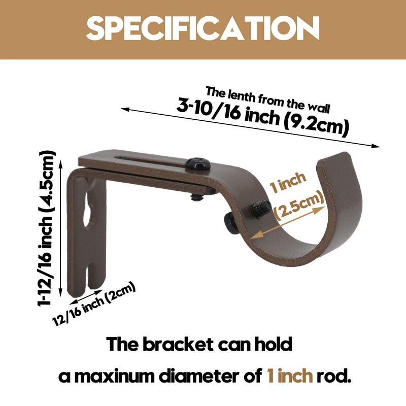 AddGrace Adjustable Curtain Rod Bracket Fits up to 1 inch