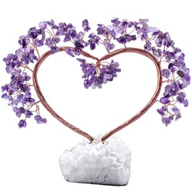 Nupuyai Amethyst Crystal Tree with Rock Crystal Cluster Base, Love Heart Money Tree Figurines Fengshui Ornament for Home Office Wedding Decor 16-20cm High