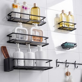 BYCRAY Organizador para Regadera 8 Piezas, Estantes de Baño Autoadhesivos sin Taladro, Canastillas de Pared Metal para Shampoo y Jabón, Uso en Baño y Cocina