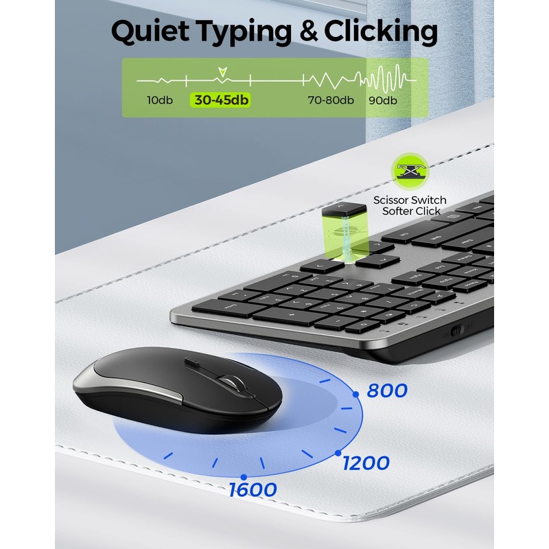 Wireless Keyboard and Mouse Combo - Full Size Slim Thin