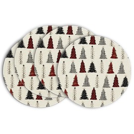 Artoid Mode Red Xmas Trees Merry Christmas Round Placemats Set of 4, 14 Inch Winter Round Table Mats for Dining Decoration