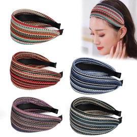 DORIS&JACKY Fashion 2.5 Inch Wide Lace Headbands Elastic Hairbands With Teeth Headwear Accessories For Women And Girls (Pattern 4-5PCS)