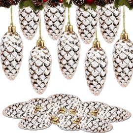 Pack of 8 Glitter Christmas Tree Decorations Cones, Christmas Tree Decorations Champagne Christmas Baubles Funny Pine Cones Decoration Pendant Christmas for Christmas Tree Decoration Christmas Tree