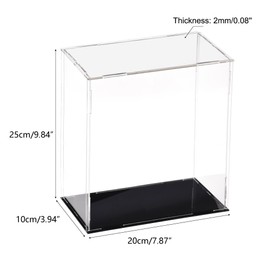 TA-VIGOR Acrylic Clear Display Box, 20 x 10 x 25cm Assemble Countertop Case Cube Storage Box Organizer Stand Dustproof Protection Showcase with Black Base for Collectibles Storage