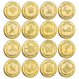 ESJNNK Tooth Fairy Coins, Set of 16, Tooth Fairy, Baby Teeth, Coins, Gold Coins, Rebirth Coins, Commemorative Coins, Coin Case Included, Children's Play Tool, Gold
